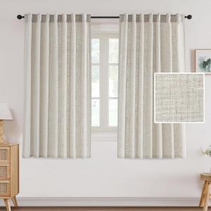 imageHVERSAILTEX Linen Curtains 108 Inch Length 2 Panels Set Thick Window Drape Semi Sheer Light Filtering Rod Pocket Back Tab Pinch Pleated Treatment Neutral Farmhouse Living Room 52x108Natural WhitePale Oak