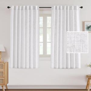 imageHVERSAILTEX Linen Curtains 108 Inch Length 2 Panels Set Thick Window Drape Semi Sheer Light Filtering Rod Pocket Back Tab Pinch Pleated Treatment Neutral Farmhouse Living Room 52x108Natural WhiteNatural White
