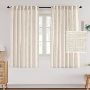imageHVERSAILTEX Linen Curtains 108 Inch Length 2 Panels Set Thick Window Drape Semi Sheer Light Filtering Rod Pocket Back Tab Pinch Pleated Treatment Neutral Farmhouse Living Room 52x108Natural WhiteIvory