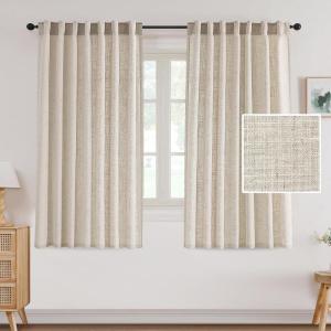 imageHVERSAILTEX Linen Curtains 108 Inch Length 2 Panels Set Thick Window Drape Semi Sheer Light Filtering Rod Pocket Back Tab Pinch Pleated Treatment Neutral Farmhouse Living Room 52x108Natural WhiteLinen