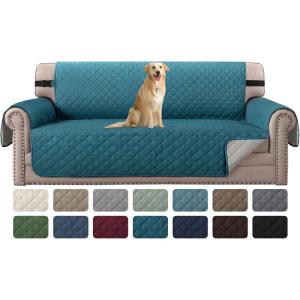 imageHVERSAILTEX Loveseat Couch Cover Reversible Couch Covers for 2 Cushion Couch Water Resistant Furniture Protector Cover with Elastic Strap for Pets KidsLoveseat GreyBeigeDark TealBeige