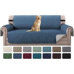 imageHVERSAILTEX Loveseat Couch Cover Reversible Couch Covers for 2 Cushion Couch Water Resistant Furniture Protector Cover with Elastic Strap for Pets KidsLoveseat GreyBeigeDark BlueBeige