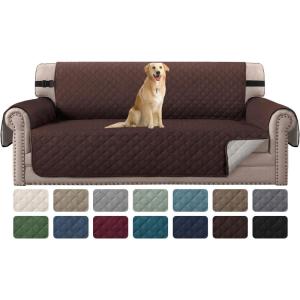 imageHVERSAILTEX Loveseat Couch Cover Reversible Couch Covers for 2 Cushion Couch Water Resistant Furniture Protector Cover with Elastic Strap for Pets KidsLoveseat GreyBeigeBrownBeige