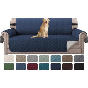 imageHVERSAILTEX Loveseat Couch Cover Reversible Couch Covers for 2 Cushion Couch Water Resistant Furniture Protector Cover with Elastic Strap for Pets KidsLoveseat GreyBeigeNavyBeige