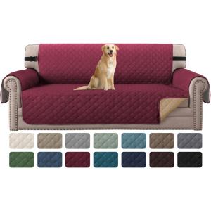 imageHVERSAILTEX Loveseat Couch Cover Reversible Couch Covers for 2 Cushion Couch Water Resistant Furniture Protector Cover with Elastic Strap for Pets KidsLoveseat GreyBeigeRedTan
