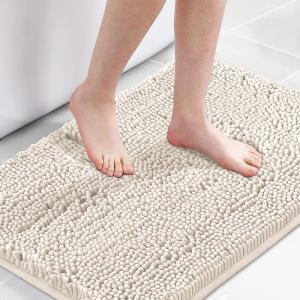 imageHVERSAILTEX Navy Blue Bath Rug Bath Mat Non Slip Bath Mats for Bathroom Floor Bathroom Rug Extra Thick Chenille Rug 17quot x 24quot Absorbent Soft Shaggy Washable Dry Fast Plush Rugs for BathtubsIvory