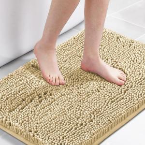 imageHVERSAILTEX Navy Blue Bath Rug Bath Mat Non Slip Bath Mats for Bathroom Floor Bathroom Rug Extra Thick Chenille Rug 17quot x 24quot Absorbent Soft Shaggy Washable Dry Fast Plush Rugs for BathtubsBeige
