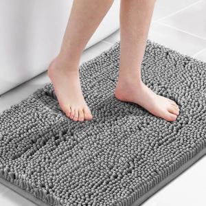 imageHVERSAILTEX Navy Blue Bath Rug Bath Mat Non Slip Bath Mats for Bathroom Floor Bathroom Rug Extra Thick Chenille Rug 17quot x 24quot Absorbent Soft Shaggy Washable Dry Fast Plush Rugs for BathtubsGrey