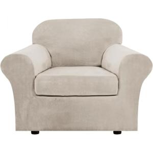 imageHVERSAILTEX Real Velvet Plush 3 Piece Stretch Sofa Covers Couch Covers for 2 Cushion Couch Loveseat Covers Width Up to 72 Inch Feature Thick Soft Stay in Place Medium Sofa GreyFrench Oak