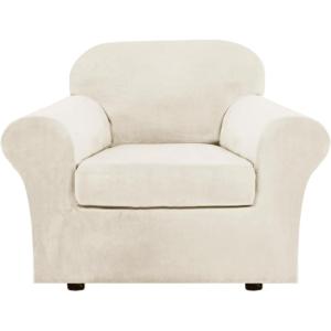 imageHVERSAILTEX Real Velvet Plush 3 Piece Stretch Sofa Covers Couch Covers for 2 Cushion Couch Loveseat Covers Width Up to 72 Inch Feature Thick Soft Stay in Place Medium Sofa GreyPorcelain
