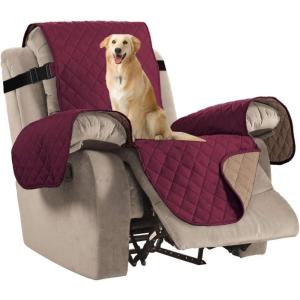 imageHVERSAILTEX Reversible Quilted Recliner Covers Recliner Chair Cover Water Resistant Furniture Protector Washable Couch Cover with Elastic Straps for Kids Pets Oversized Recliner BrownBeigeRedTan
