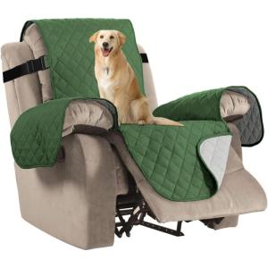 imageHVERSAILTEX Reversible Quilted Recliner Covers Recliner Chair Cover Water Resistant Furniture Protector Washable Couch Cover with Elastic Straps for Kids Pets Oversized Recliner BrownBeigeChristmas GreenBeige