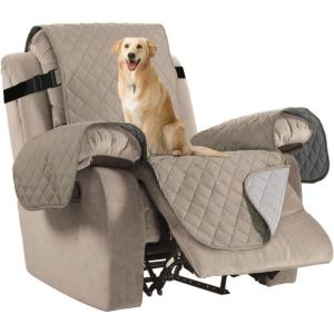 imageHVERSAILTEX Reversible Quilted Recliner Covers Recliner Chair Cover Water Resistant Furniture Protector Washable Couch Cover with Elastic Straps for Kids Pets Oversized Recliner BrownBeigeKhakiBeige