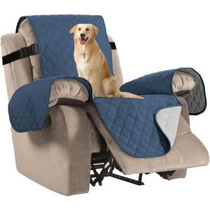 imageHVERSAILTEX Reversible Quilted Recliner Covers Recliner Chair Cover Water Resistant Furniture Protector Washable Couch Cover with Elastic Straps for Kids Pets Oversized Recliner BrownBeigeDark BlueBeige