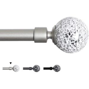 imageHVERSAILTEX Window Curtain Rods for Windows 48 to 84 Inches Adjustable Decorative 34 Inch Diameter Standard Single Window Curtain Rod Set with Sparkling Mosaic Finials NickelNickel