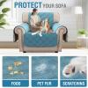 imageHVERSAILTEX 100 Waterproof Loveseat Covers for 2 Cushion Couch Modern Sofa Covers Waterproof and Washable Thick Soft Couch Cover for Dogs with Elastic Straps Loveseat GreyBeigeSmoke BlueBeige