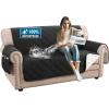imageHVERSAILTEX 100 Waterproof Loveseat Covers for 2 Cushion Couch Modern Sofa Covers Waterproof and Washable Thick Soft Couch Cover for Dogs with Elastic Straps Loveseat GreyBeigeBlackBeige