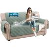 imageHVERSAILTEX 100 Waterproof Loveseat Covers for 2 Cushion Couch Modern Sofa Covers Waterproof and Washable Thick Soft Couch Cover for Dogs with Elastic Straps Loveseat GreyBeigeLily PadBeige