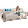 imageHVERSAILTEX 100 Waterproof Loveseat Covers for 2 Cushion Couch Modern Sofa Covers Waterproof and Washable Thick Soft Couch Cover for Dogs with Elastic Straps Loveseat GreyBeigeFrench OakBeige