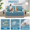 imageHVERSAILTEX 100 Waterproof Loveseat Covers for 2 Cushion Couch Modern Sofa Covers Waterproof and Washable Thick Soft Couch Cover for Dogs with Elastic Straps Loveseat GreyBeigeSmoke BlueBeige