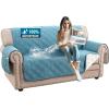 imageHVERSAILTEX 100 Waterproof Loveseat Covers for 2 Cushion Couch Modern Sofa Covers Waterproof and Washable Thick Soft Couch Cover for Dogs with Elastic Straps Loveseat GreyBeigeSmoke BlueBeige