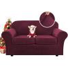 imageHVERSAILTEX Real Velvet Plush 3 Piece Stretch Sofa Covers Couch Covers for 2 Cushion Couch Loveseat Covers Width Up to 72 Inch Feature Thick Soft Stay in Place Medium Sofa Bronze BrownWineBurgundy