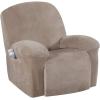 imageHVERSAILTEX Velvet Plush Recliner Chair Covers 1Piece for Reclining Chair Recliner Cover Feature Thick Luxury and Soft Fabric with Elastic Bottom AntiSlip Foams Attached GreyTaupe