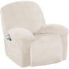imageHVERSAILTEX Velvet Plush Recliner Chair Covers 1Piece for Reclining Chair Recliner Cover Feature Thick Luxury and Soft Fabric with Elastic Bottom AntiSlip Foams Attached GreyIvory