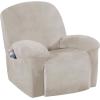imageHVERSAILTEX Velvet Plush Recliner Chair Covers 1Piece for Reclining Chair Recliner Cover Feature Thick Luxury and Soft Fabric with Elastic Bottom AntiSlip Foams Attached GreyOatmeal