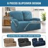 imageHVERSAILTEX Velvet Stretch Recliner Couch Covers 6Pieces Recliner Loveseat Covers for 2 Cushion Couch Recliner Sofa Covers Reclining Slipcovers Form Fitted Thick Soft Washable GreyPeacock Blue