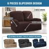 imageHVERSAILTEX Velvet Stretch Recliner Couch Covers 6Pieces Recliner Loveseat Covers for 2 Cushion Couch Recliner Sofa Covers Reclining Slipcovers Form Fitted Thick Soft Washable GreyBrown