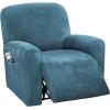 imageHVERSAILTEX Velvet Stretch Recliner Couch Covers 6Pieces Recliner Loveseat Covers for 2 Cushion Couch Recliner Sofa Covers Reclining Slipcovers Form Fitted Thick Soft Washable GreyPeacock Blue