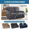 imageHVERSAILTEX Velvet Stretch Recliner Couch Covers 6Pieces Recliner Loveseat Covers for 2 Cushion Couch Recliner Sofa Covers Reclining Slipcovers Form Fitted Thick Soft Washable GreyGrey