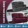 imageHVERSAILTEX Velvet Stretch Recliner Couch Covers 6Pieces Recliner Loveseat Covers for 2 Cushion Couch Recliner Sofa Covers Reclining Slipcovers Form Fitted Thick Soft Washable GreyWineBurgundy