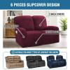 imageHVERSAILTEX Velvet Stretch Recliner Couch Covers 6Pieces Recliner Loveseat Covers for 2 Cushion Couch Recliner Sofa Covers Reclining Slipcovers Form Fitted Thick Soft Washable GreyWineBurgundy