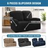 imageHVERSAILTEX Velvet Stretch Recliner Couch Covers 6Pieces Recliner Loveseat Covers for 2 Cushion Couch Recliner Sofa Covers Reclining Slipcovers Form Fitted Thick Soft Washable GreyJet Black