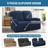 imageHVERSAILTEX Velvet Stretch Recliner Couch Covers 6Pieces Recliner Loveseat Covers for 2 Cushion Couch Recliner Sofa Covers Reclining Slipcovers Form Fitted Thick Soft Washable GreyNavy