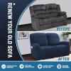 imageHVERSAILTEX Velvet Stretch Recliner Couch Covers 6Pieces Recliner Loveseat Covers for 2 Cushion Couch Recliner Sofa Covers Reclining Slipcovers Form Fitted Thick Soft Washable GreyNavy