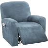 imageHVERSAILTEX Velvet Stretch Recliner Couch Covers 6Pieces Recliner Loveseat Covers for 2 Cushion Couch Recliner Sofa Covers Reclining Slipcovers Form Fitted Thick Soft Washable GreyStone Blue
