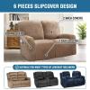 imageHVERSAILTEX Velvet Stretch Recliner Couch Covers 6Pieces Recliner Loveseat Covers for 2 Cushion Couch Recliner Sofa Covers Reclining Slipcovers Form Fitted Thick Soft Washable GreyCamel