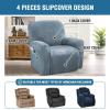 imageHVERSAILTEX Velvet Stretch Recliner Couch Covers 6Pieces Recliner Loveseat Covers for 2 Cushion Couch Recliner Sofa Covers Reclining Slipcovers Form Fitted Thick Soft Washable GreyStone Blue