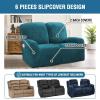 imageHVERSAILTEX Velvet Stretch Recliner Couch Covers 6Pieces Recliner Loveseat Covers for 2 Cushion Couch Recliner Sofa Covers Reclining Slipcovers Form Fitted Thick Soft Washable GreyDeep Teal