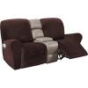 imageHVERSAILTEX Velvet Stretch Recliner Couch Covers 6Pieces Recliner Loveseat Covers for 2 Cushion Couch Recliner Sofa Covers Reclining Slipcovers Form Fitted Thick Soft Washable GreyBrown