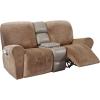 imageHVERSAILTEX Velvet Stretch Recliner Couch Covers 6Pieces Recliner Loveseat Covers for 2 Cushion Couch Recliner Sofa Covers Reclining Slipcovers Form Fitted Thick Soft Washable GreyCamel