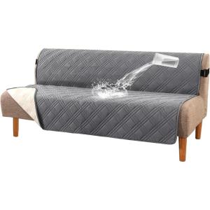 imageHVERSAILTEX 100 Waterproof Loveseat Covers for 2 Cushion Couch Modern Sofa Covers Waterproof and Washable Thick Soft Couch Cover for Dogs with Elastic Straps Loveseat GreyBeigeGreyBeige