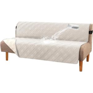 imageHVERSAILTEX 100 Waterproof Loveseat Covers for 2 Cushion Couch Modern Sofa Covers Waterproof and Washable Thick Soft Couch Cover for Dogs with Elastic Straps Loveseat GreyBeigeFrench OakBeige