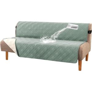 imageHVERSAILTEX 100 Waterproof Loveseat Covers for 2 Cushion Couch Modern Sofa Covers Waterproof and Washable Thick Soft Couch Cover for Dogs with Elastic Straps Loveseat GreyBeigeLily PadBeige