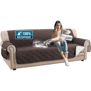 imageHVERSAILTEX 100 Waterproof Loveseat Covers for 2 Cushion Couch Modern Sofa Covers Waterproof and Washable Thick Soft Couch Cover for Dogs with Elastic Straps Loveseat GreyBeigeChocolateBeige