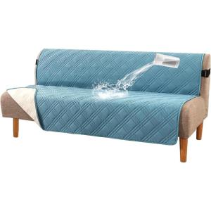 imageHVERSAILTEX 100 Waterproof Loveseat Covers for 2 Cushion Couch Modern Sofa Covers Waterproof and Washable Thick Soft Couch Cover for Dogs with Elastic Straps Loveseat GreyBeigeSmoke BlueBeige