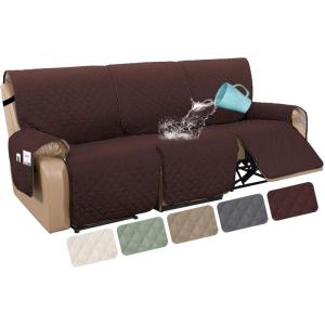 imageHVERSAILTEX 100 Waterproof Recliner Cover 1Piece Recliner Sofa Cover for 3 Cushion Couch Furniture Protector Cover with Non Slip Backing and Strap for Kids Dogs Pets3 Seater Rocket GrayChocolate